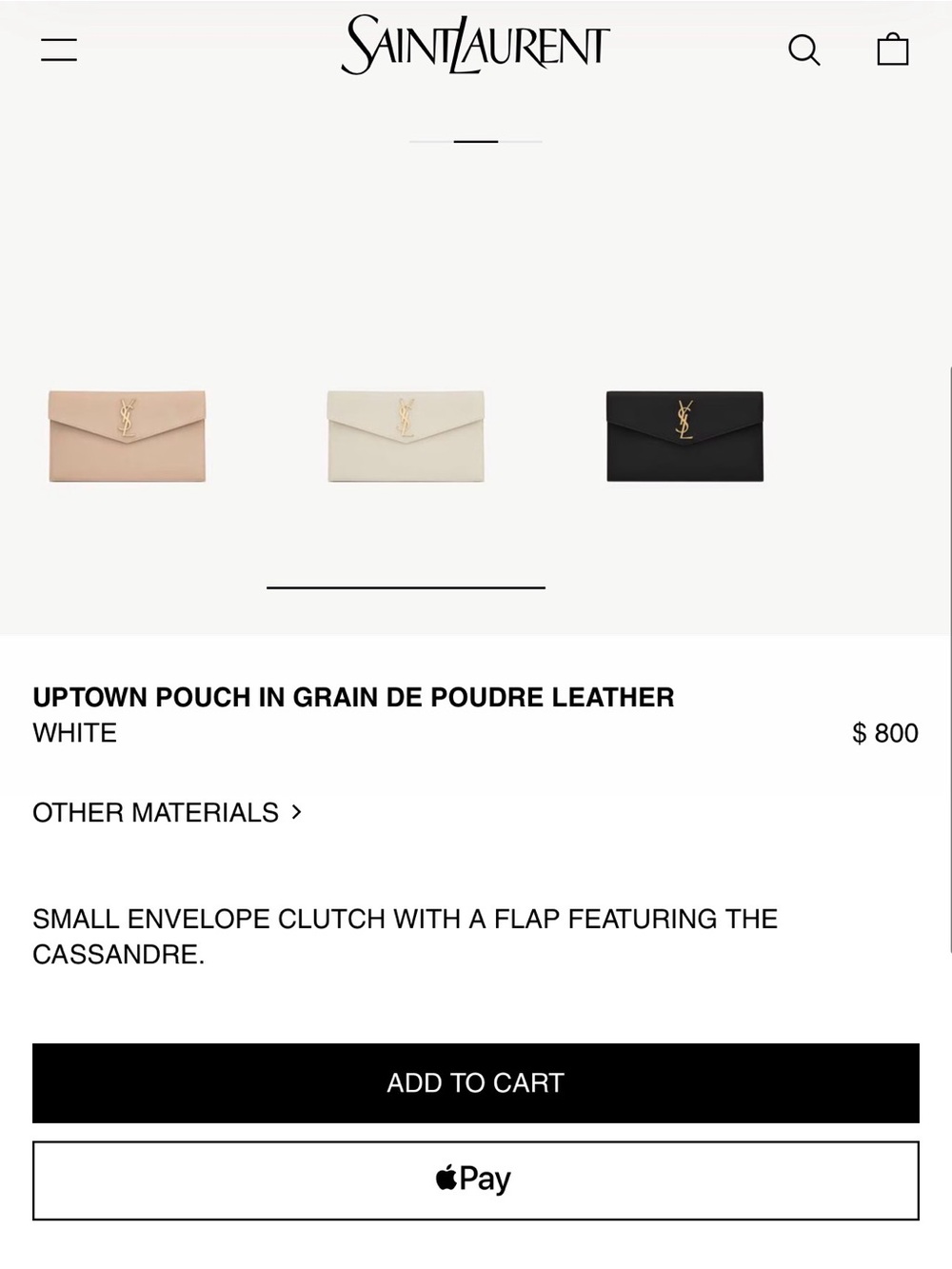 Saint Laurent Cream Envelope Clutch with Gold YSL Logo - Picture 6 of 7